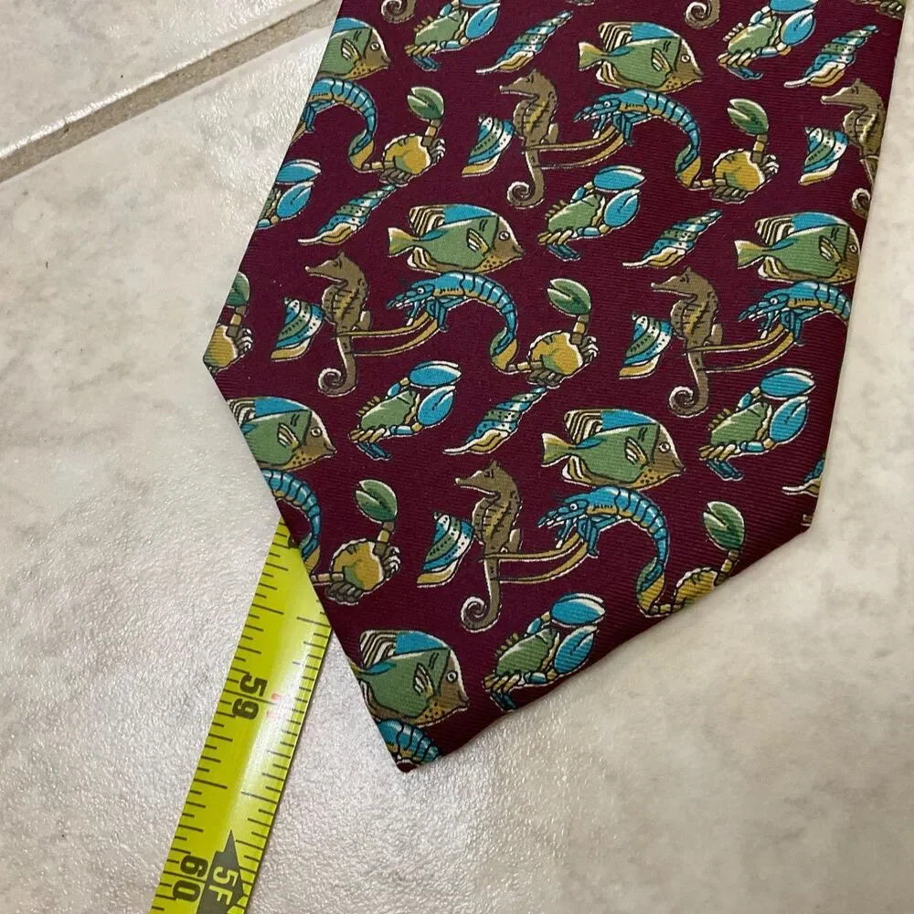 VTG Christian Dior Monsieur 100% Silk Tie Rare Novelty ocean Print USA 59”